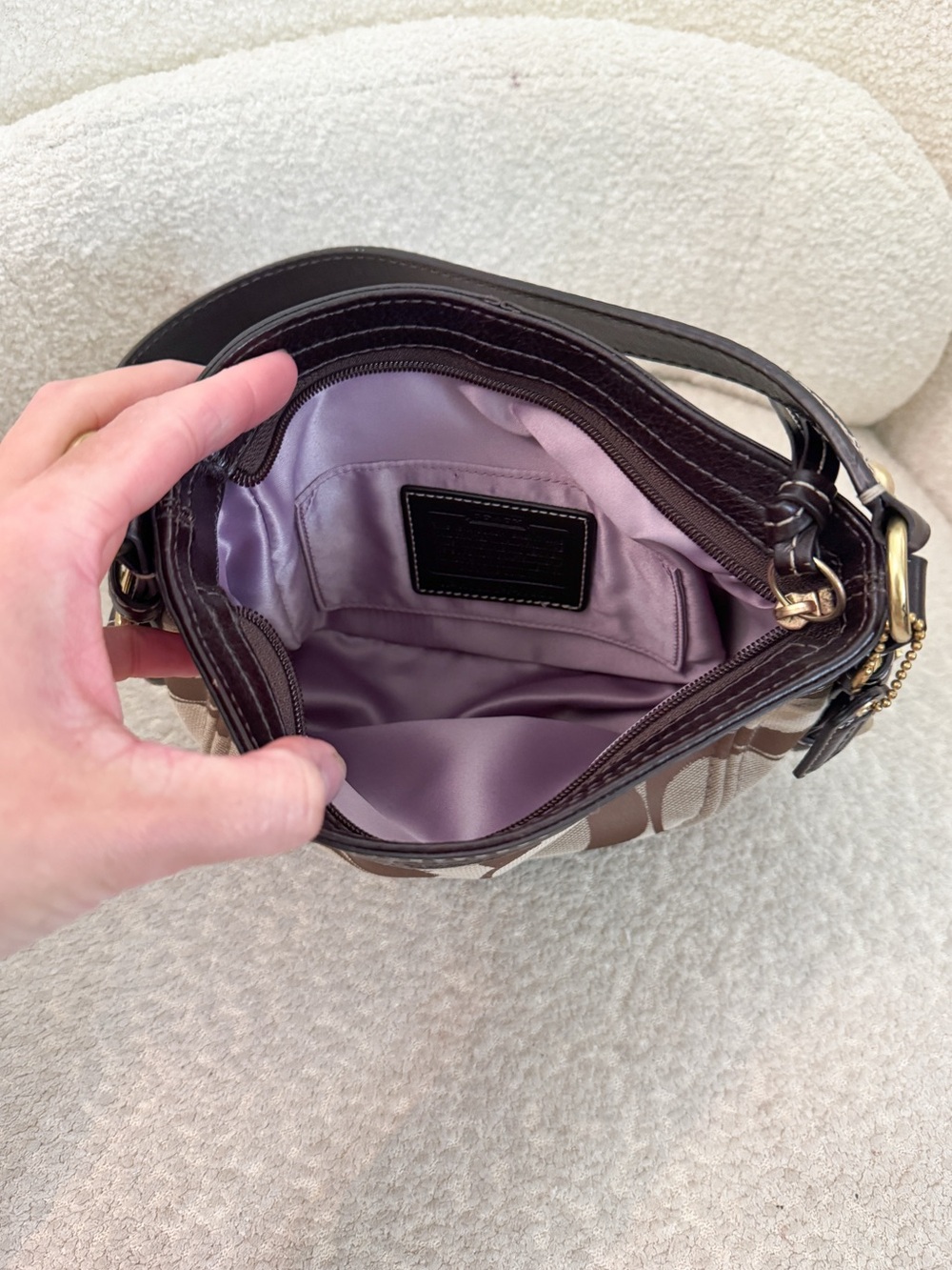 Vintage Coach Signature Canvas Mini Zoe Brown Purse Shoulder Bag Y2K - Picture 6 of 9